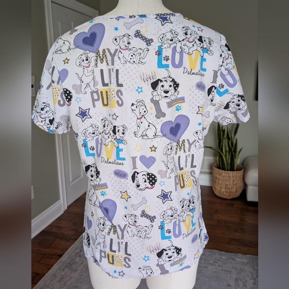 Disney 101 Dalmatians Scrub Top Cotton V-Neck Nurse Vet Uniform Size S - Picture 3 of 10